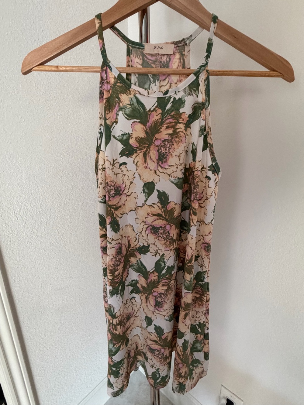 Pinc Floral Midi Dress in Green & Cream with Pink Accents